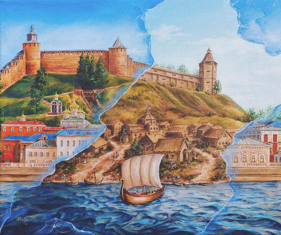 художник Хвалина Ирина,картина маслом история кремля Нижнего Новгорода, художник Хвалина Ирина
