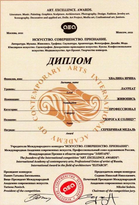 Хвалина Ирина диплом, Хвалина Ирина награда, лауреат
