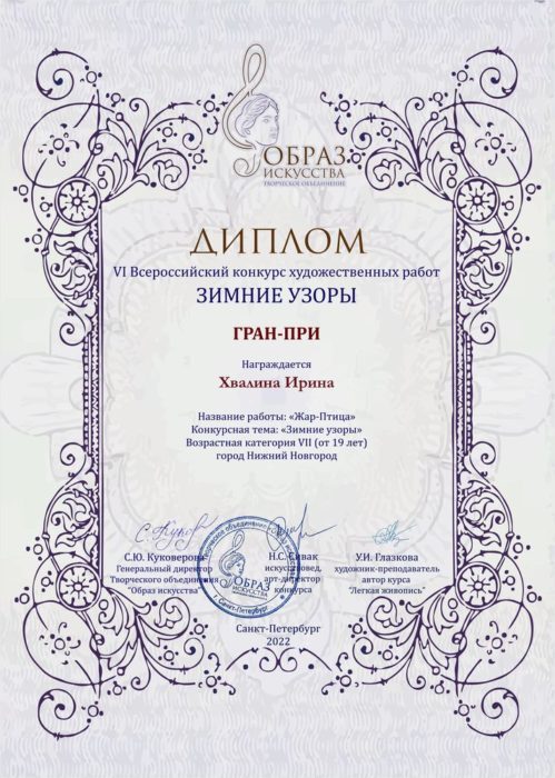 Хвалина Ирина диплом, Хвалина Ирина награда, лауреат